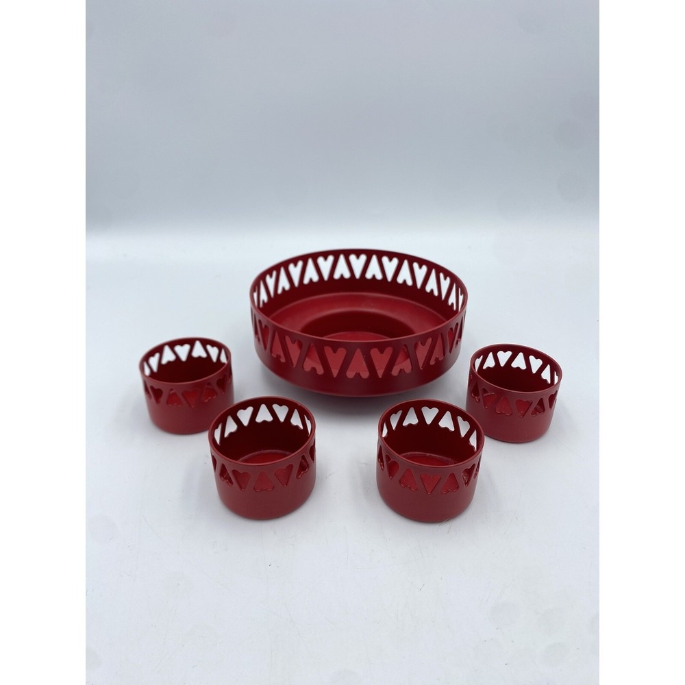 IKEA Red Metal Candle Holder Set Pillar And Votive Hearts Valentine's Day